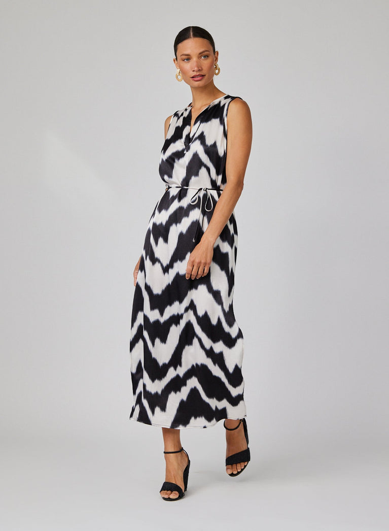 Bella Dahl Sleeveless Belted Maxi Dress - Abstract Ikat Print