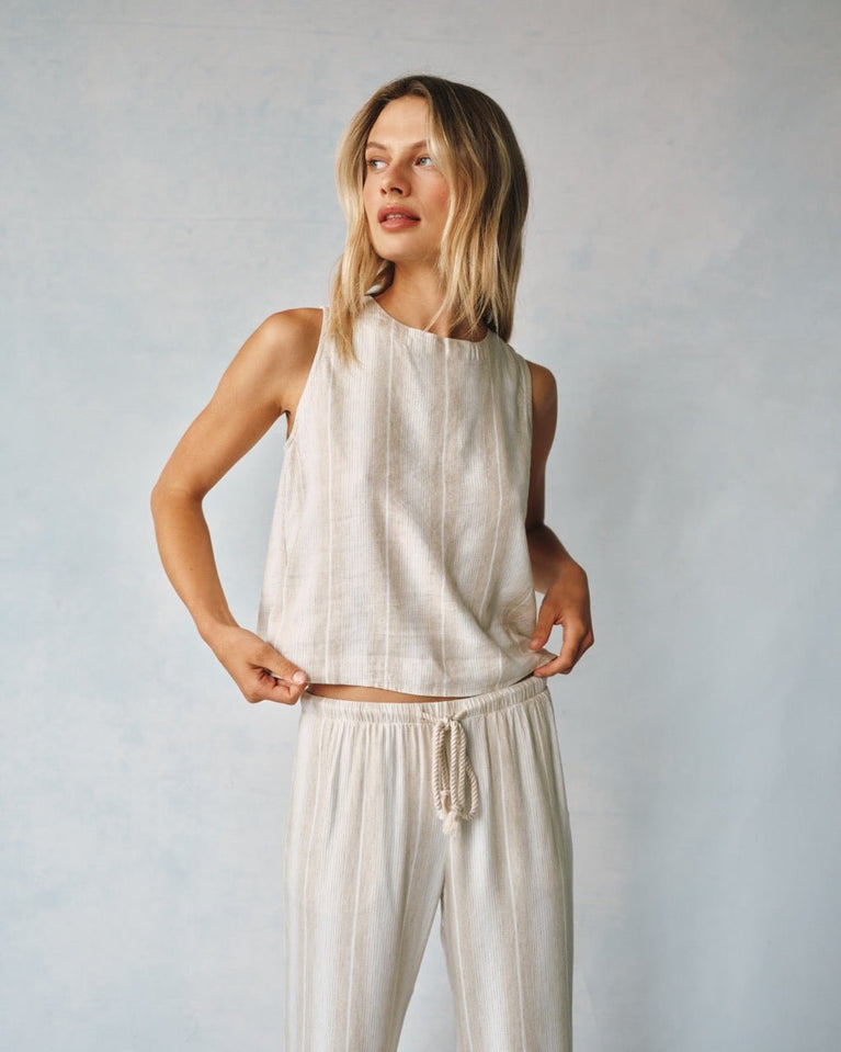 Bella Dahl Sleeveless Button Back Top - Positano Sand Stripe