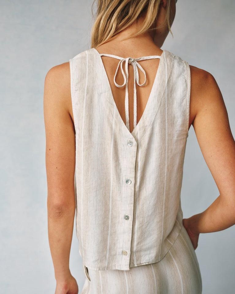Bella Dahl Sleeveless Button Back Top - Positano Sand Stripe