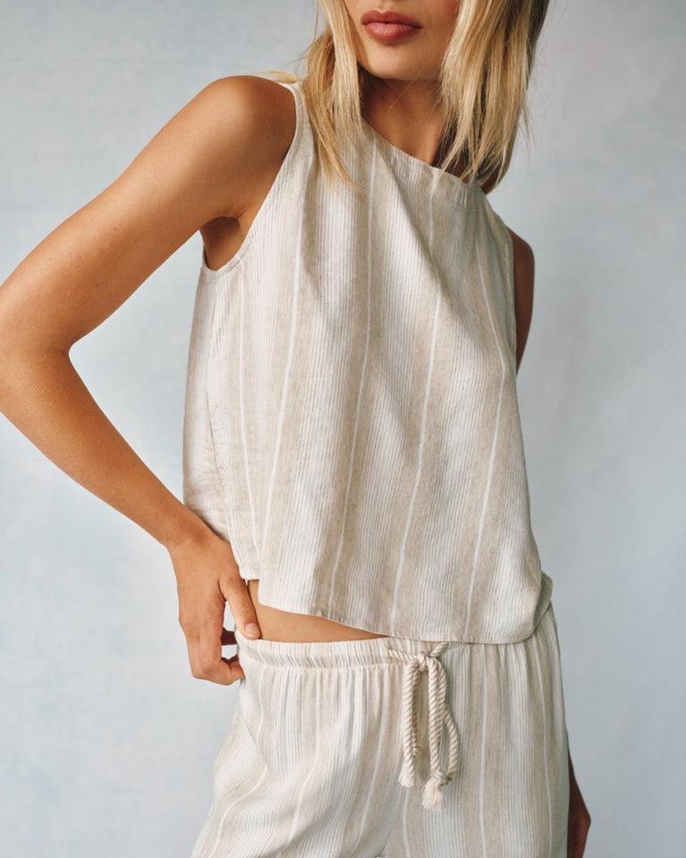 bella dahl Sleeveless Button Back Top - Positano Sand Stripe
