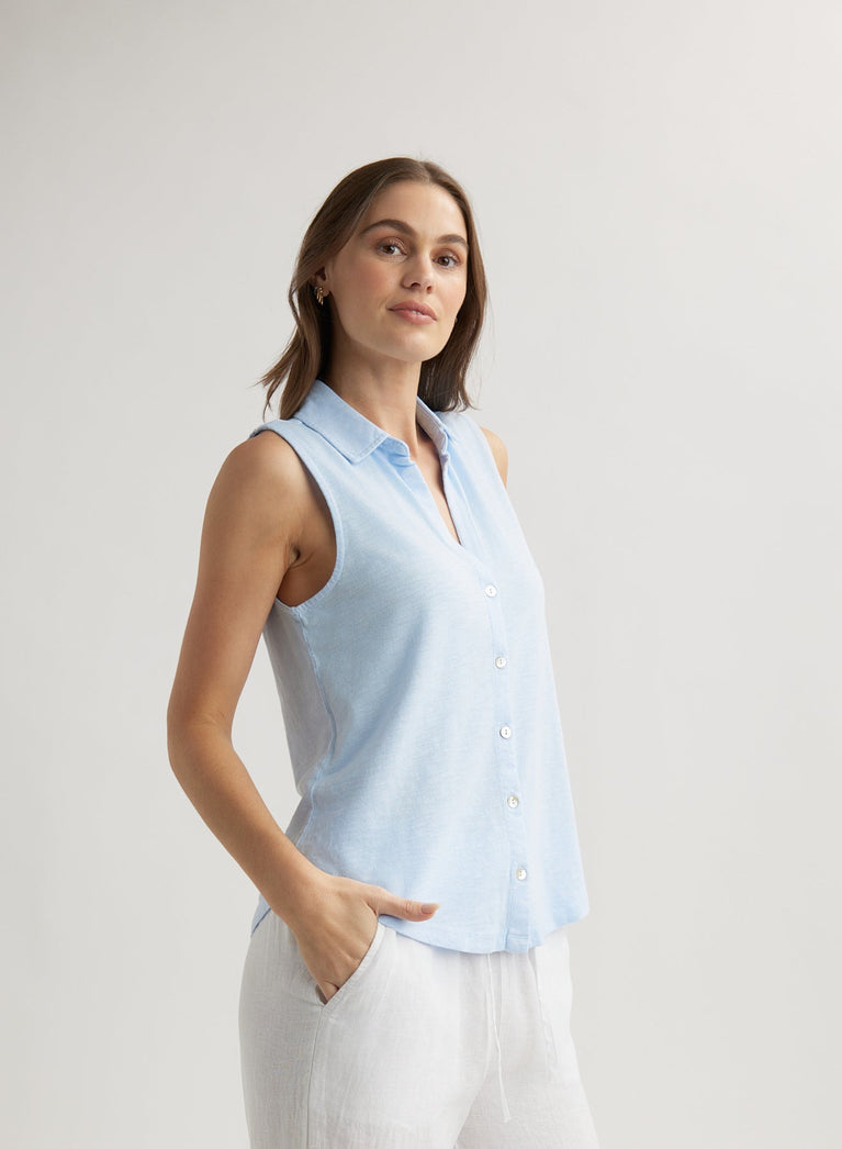 Bella Dahl Sleeveless Button Front Top - Perennial Blue