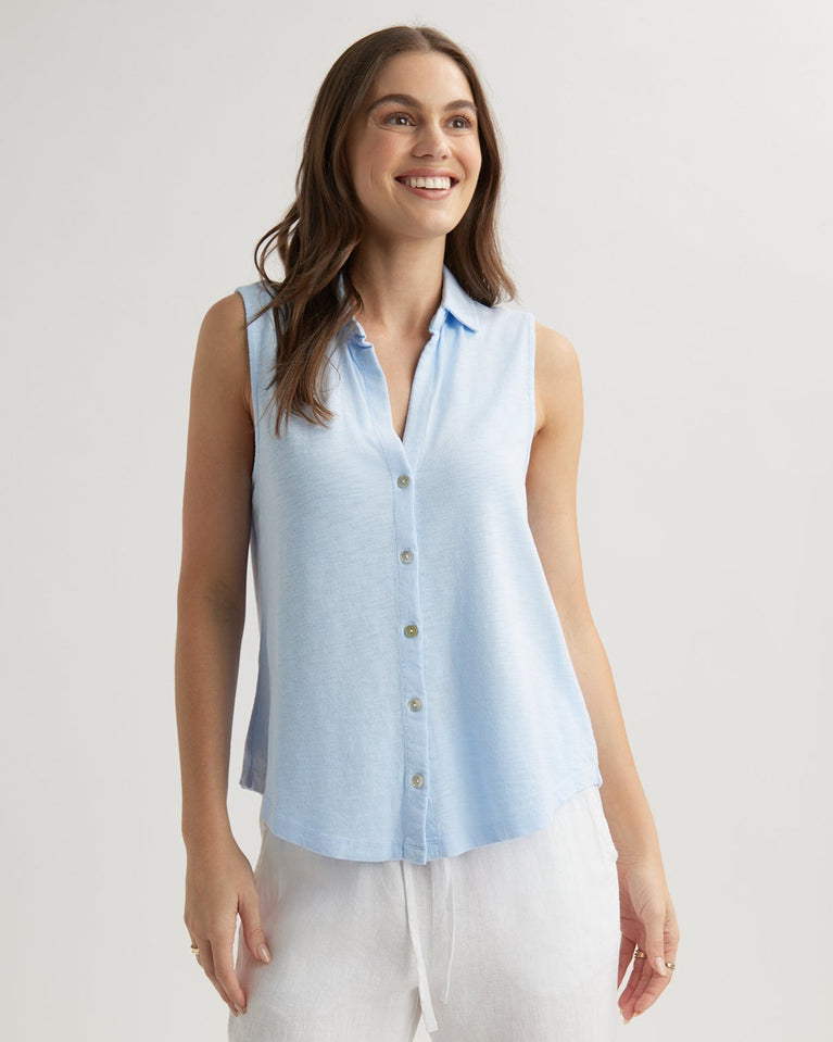bella dahl Sleeveless Button Front Top - Perennial Blue