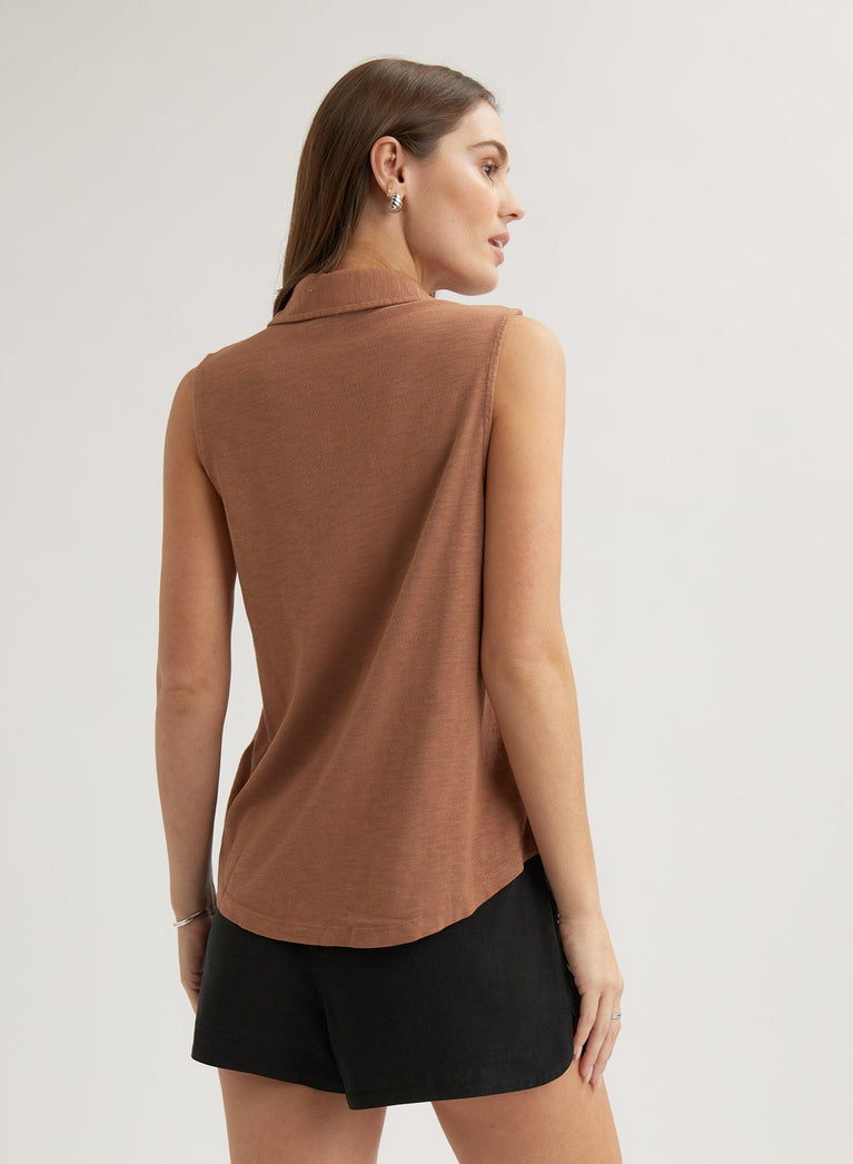 Bella Dahl Sleeveless Button Front Top - Terracotta Brown