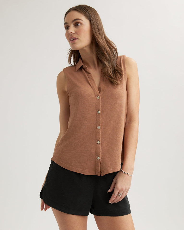 bella dahl Sleeveless Button Front Top - Terracotta Brown