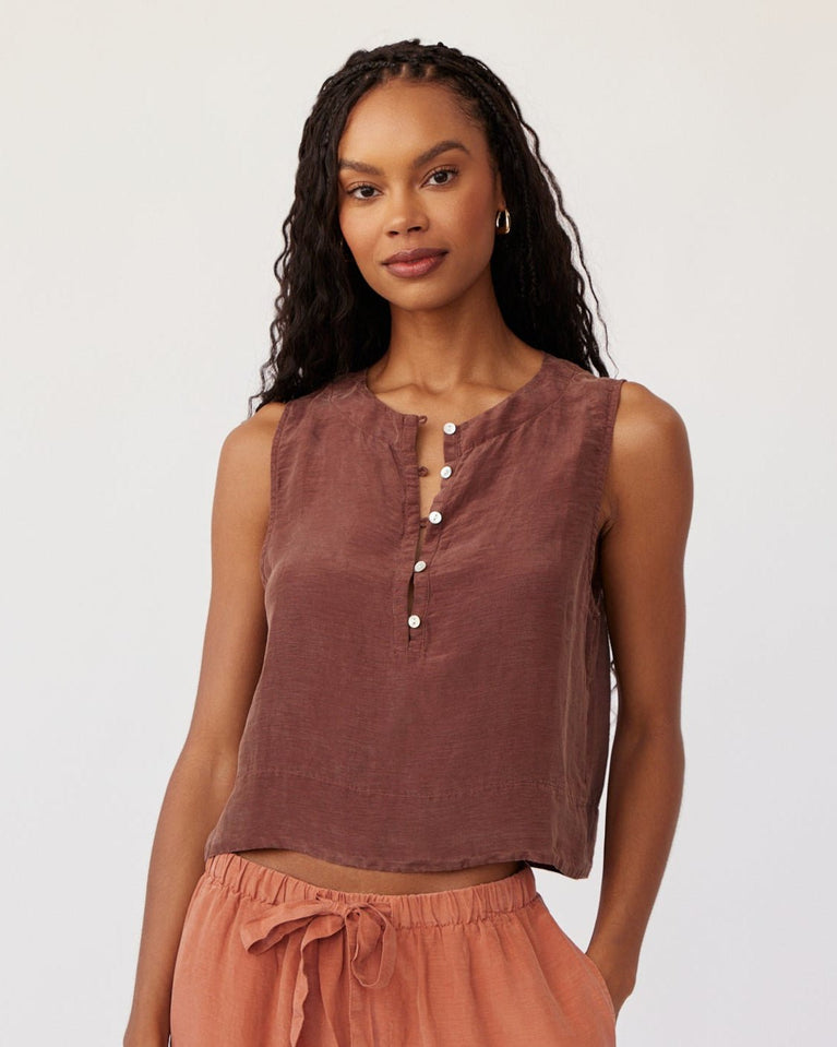 Bella Dahl Sleeveless Half Placket Top - Casablanca Brown