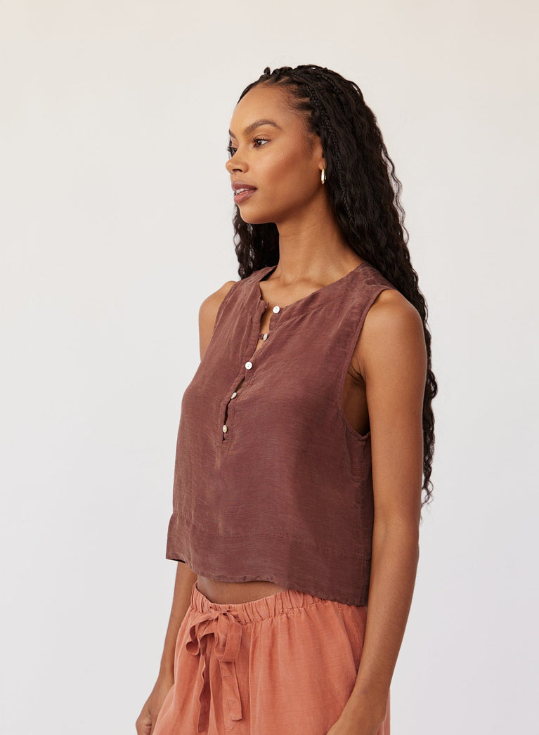 Bella Dahl Sleeveless Half Placket Top - Casablanca Brown