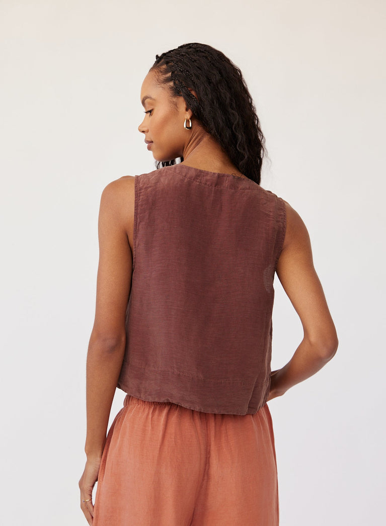 Bella Dahl Sleeveless Half Placket Top - Casablanca Brown