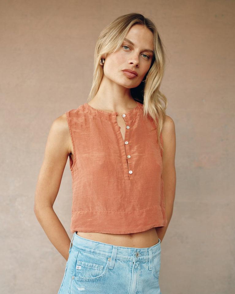 Bella Dahl Sleeveless Half Placket Top - Spiced Sienna