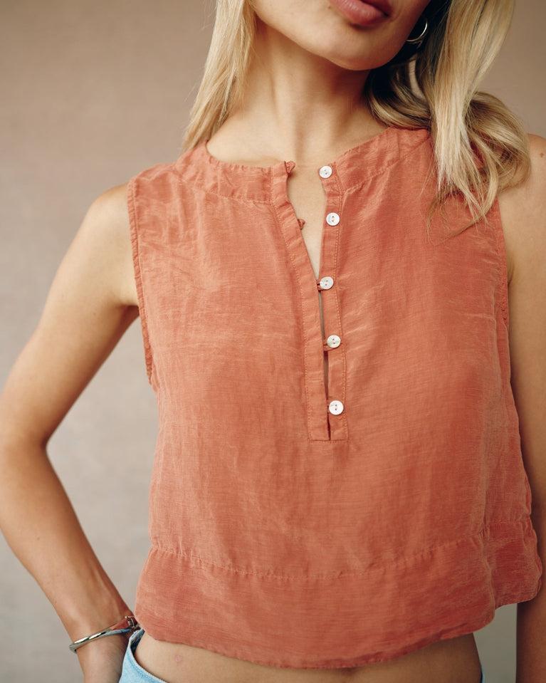 Bella Dahl Sleeveless Half Placket Top - Spiced Sienna