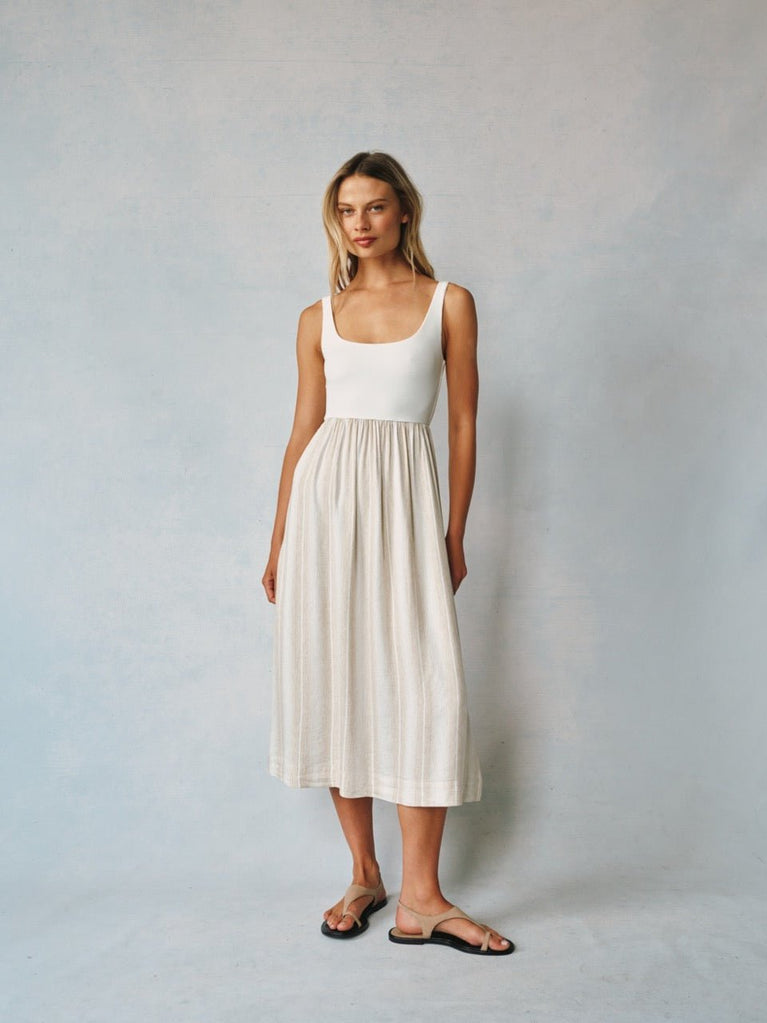 Bella Dahl Sleeveless Knit Combo Dress - Positano Sand Stripe