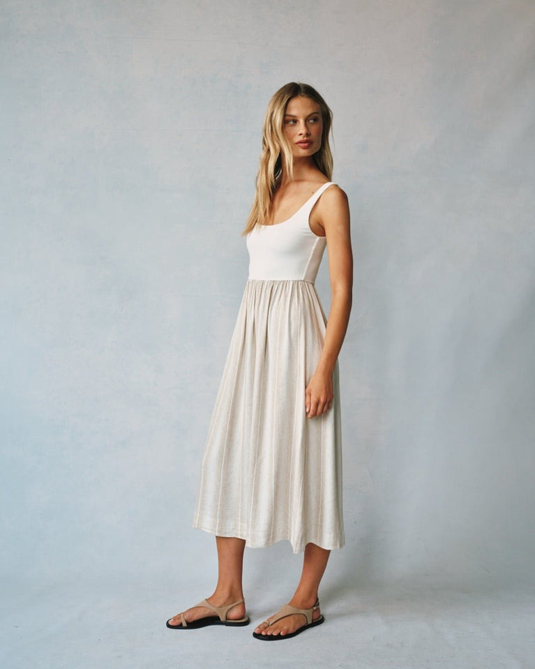 Bella Dahl Sleeveless Knit Combo Dress - Positano Sand Stripe