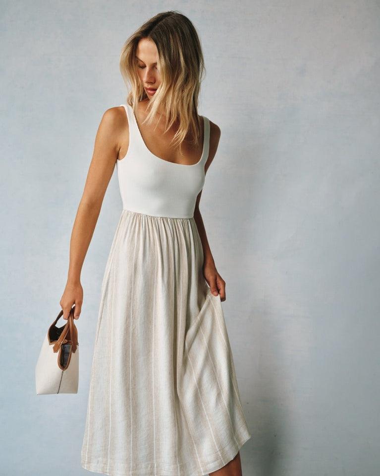 bella dahl Sleeveless Knit Combo Dress - Positano Sand Stripe