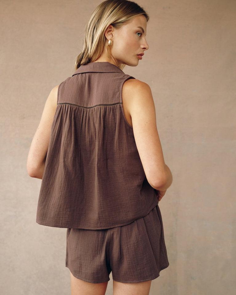 Bella Dahl Sleeveless Ladder Trim Shirt - Marrakech Brown
