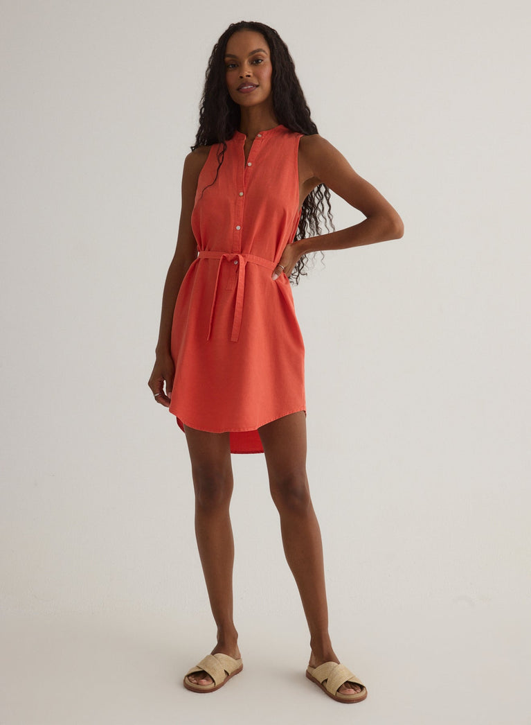 bella dahl Sleeveless Placket Pullover Dress - Sicilian Orange
