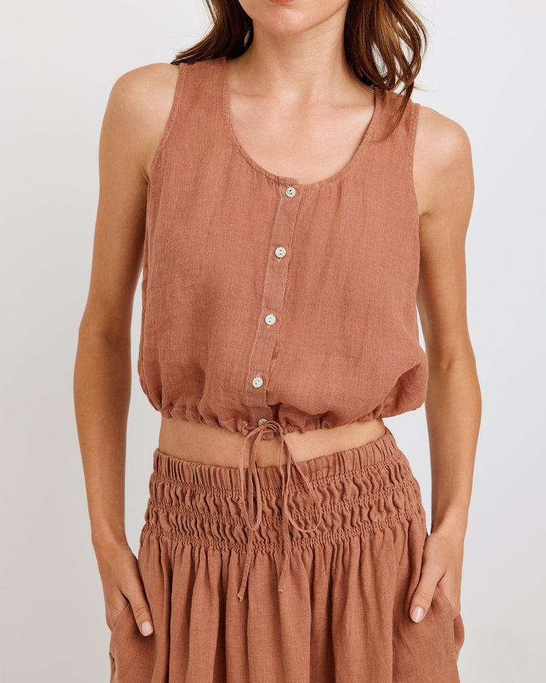 Bella Dahl Sleeveless Tie Waist Button Front Top - Coastal Brown