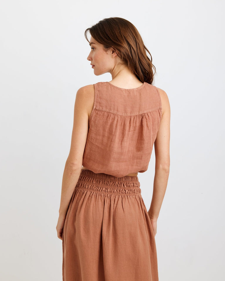 Bella Dahl Sleeveless Tie Waist Button Front Top - Coastal Brown