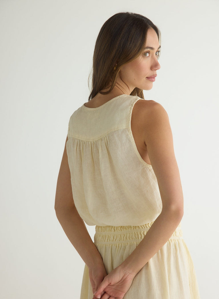 Bella Dahl Sleeveless Tie Waist Button Front Top - Soft Yellow