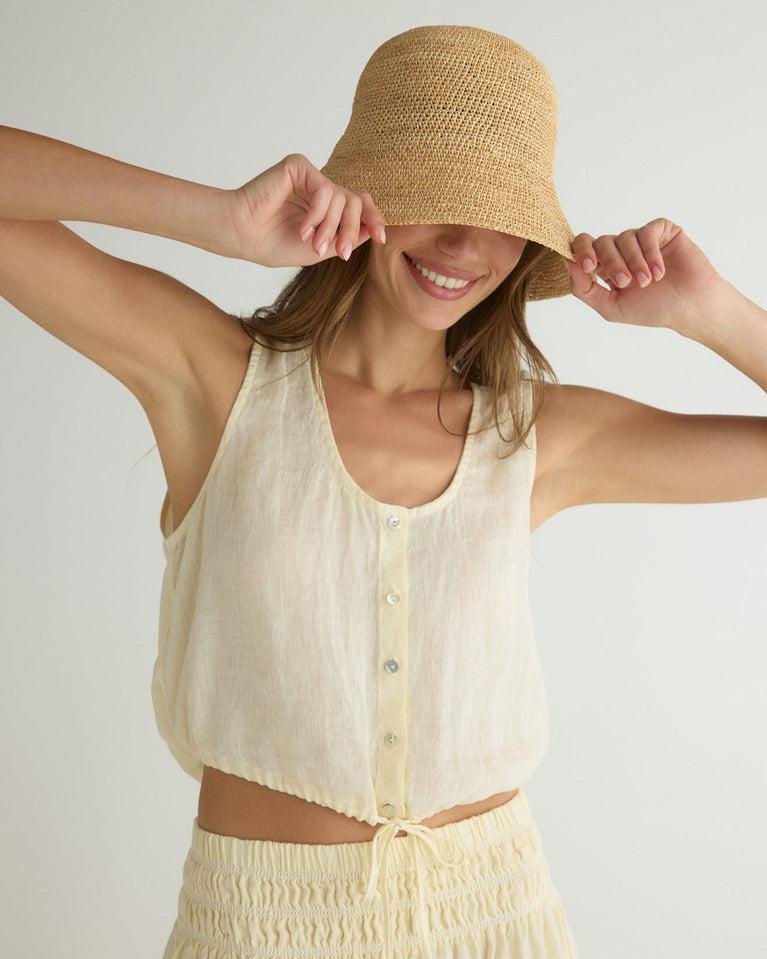 bella dahl Sleeveless Tie Waist Button Front Top - Soft Yellow