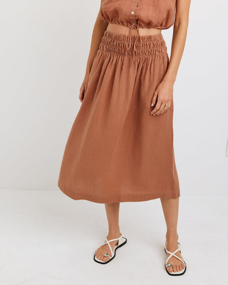 Bella Dahl Smocked Waist Gathered Skirt - Coastal Brown
