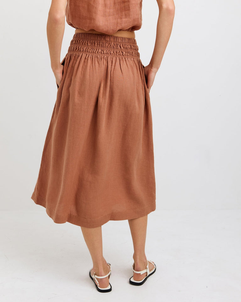 Bella Dahl Smocked Waist Gathered Skirt - Coastal Brown