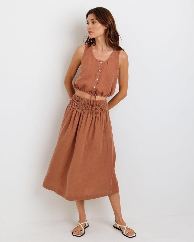 bella dahl Smocked Waist Gathered Skirt - Coastal Brown