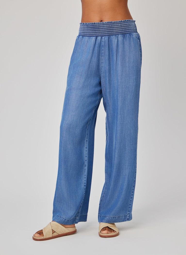 Bella Dahl Smocked Waist Wide Leg Pant - Moonlit Haze Wash