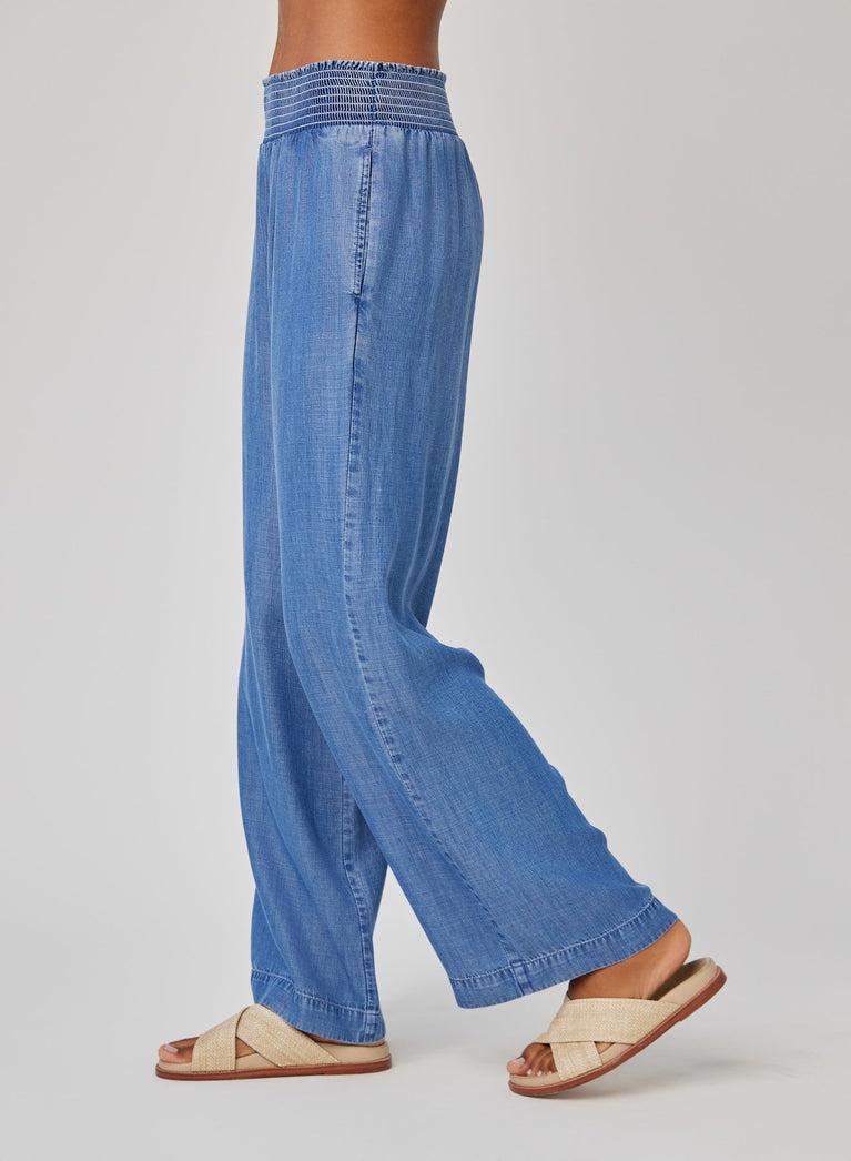 Bella Dahl Smocked Waist Wide Leg Pant - Moonlit Haze Wash