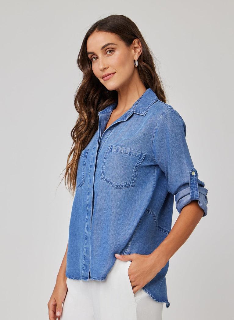 Bella Dahl Split Back Button Down - Moonlit Haze Wash
