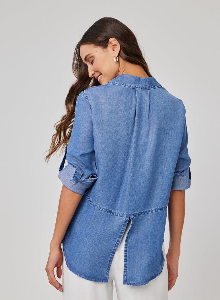 Bella Dahl Split Back Button Down - Moonlit Haze Wash