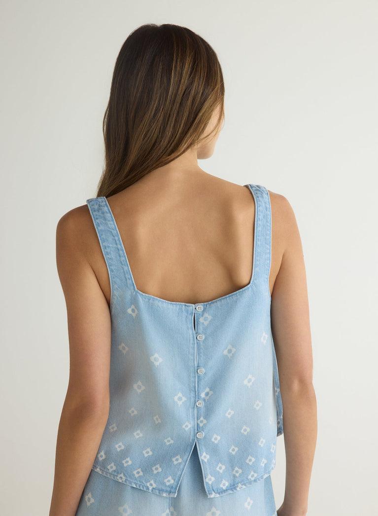 Bella Dahl Square Neck Button Back Tank - Mediterranean Wash