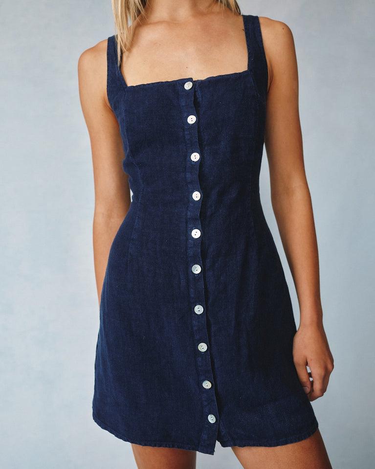 bella dahl Square Neck Button Front Mini Dress - Italian Navy