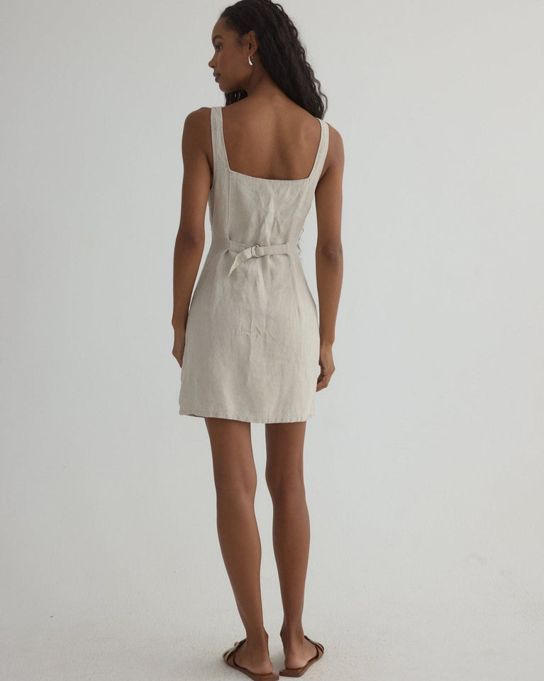 Bella Dahl Square Neck Button Front Mini Dress - Linen Sand