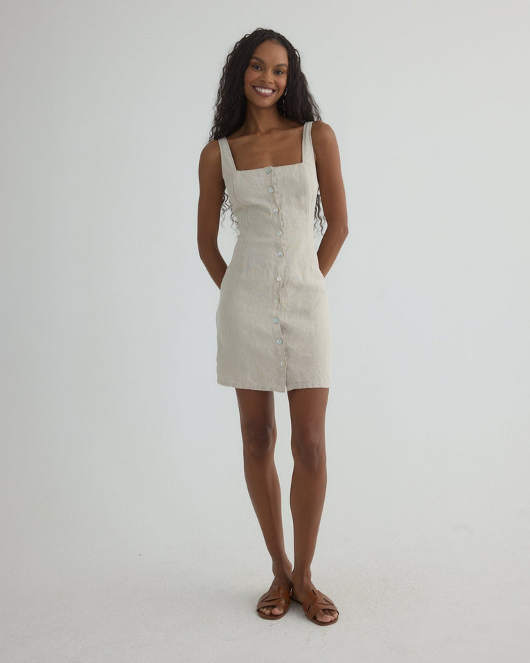 bella dahl Square Neck Button Front Mini Dress - Linen Sand
