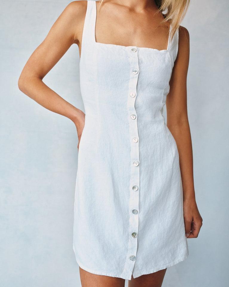 Bella Dahl Square Neck Button Front Mini Dress - White