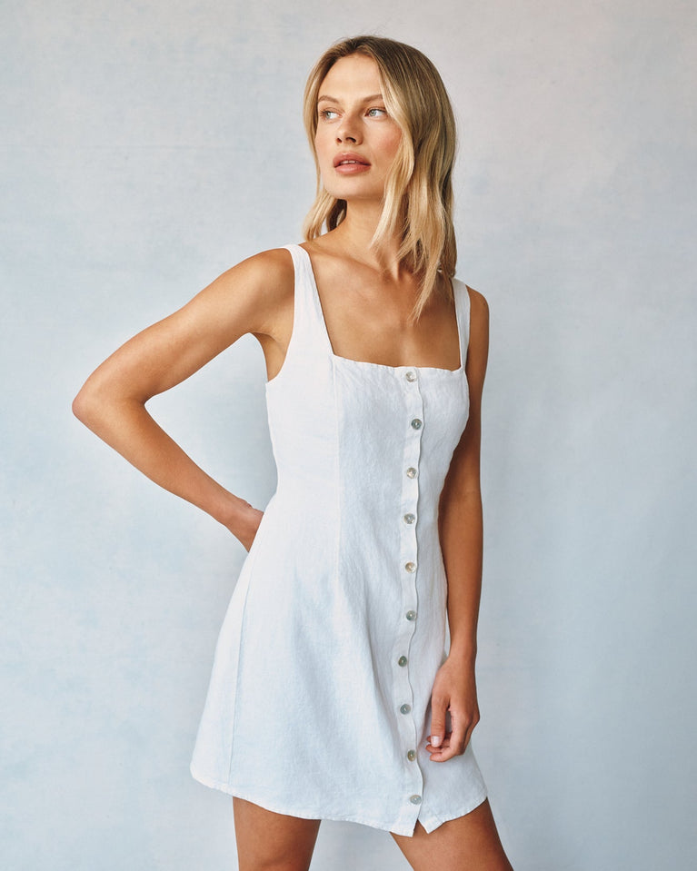bella dahl Square Neck Button Front Mini Dress - White