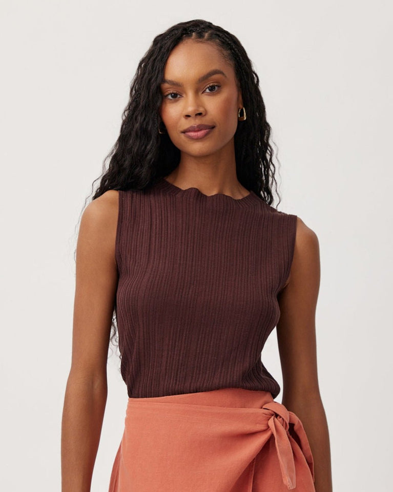 bella dahl Texture Ribbed Mock Neck Top - Casablanca Brown