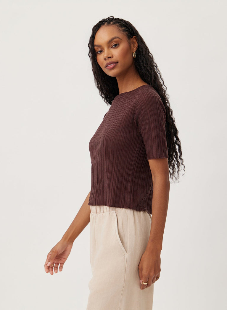 Bella Dahl Textured Ribbed Short Sleeve Top - Casablanca Brown