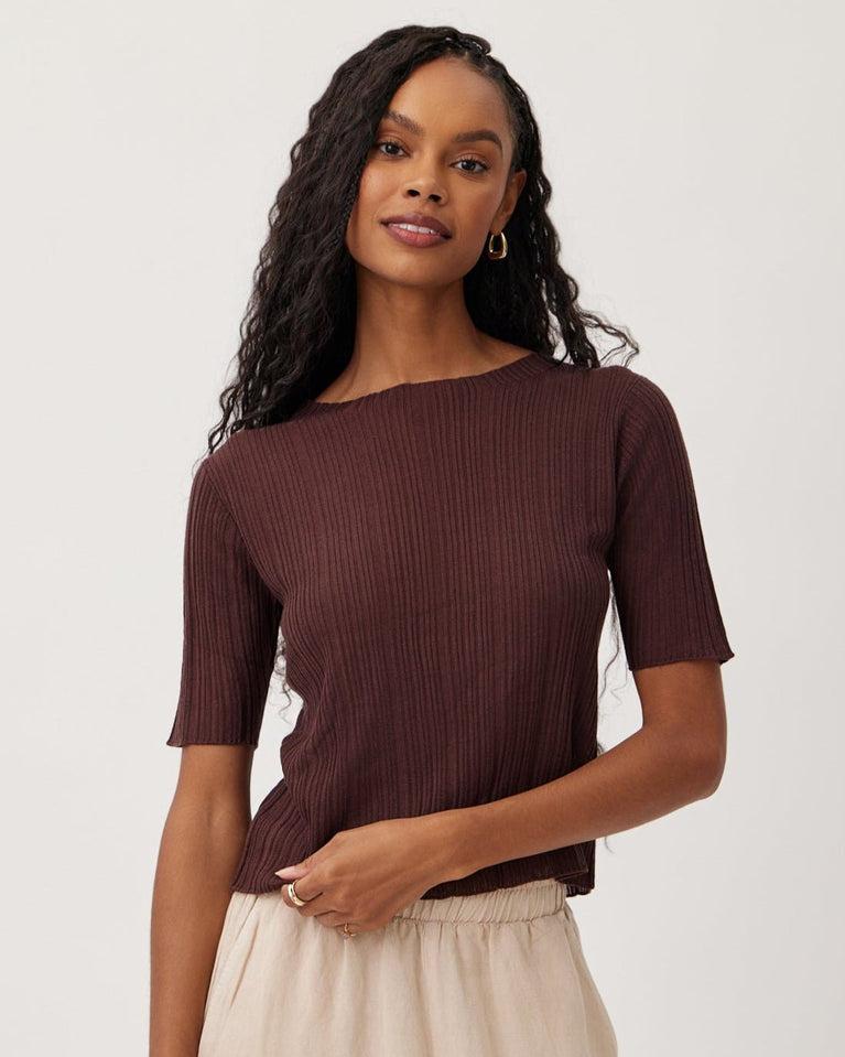 bella dahl Textured Ribbed Short Sleeve Top - Casablanca Brown