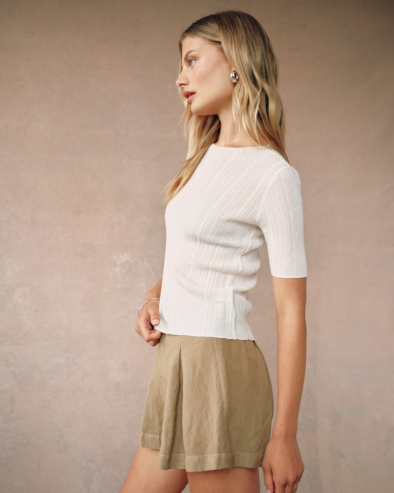 Bella Dahl Textured Ribbed Short Sleeve Top - Off White