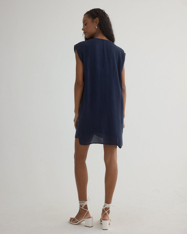 Bella Dahl Tie Front V-Neck Mini Dress - Italian Navy