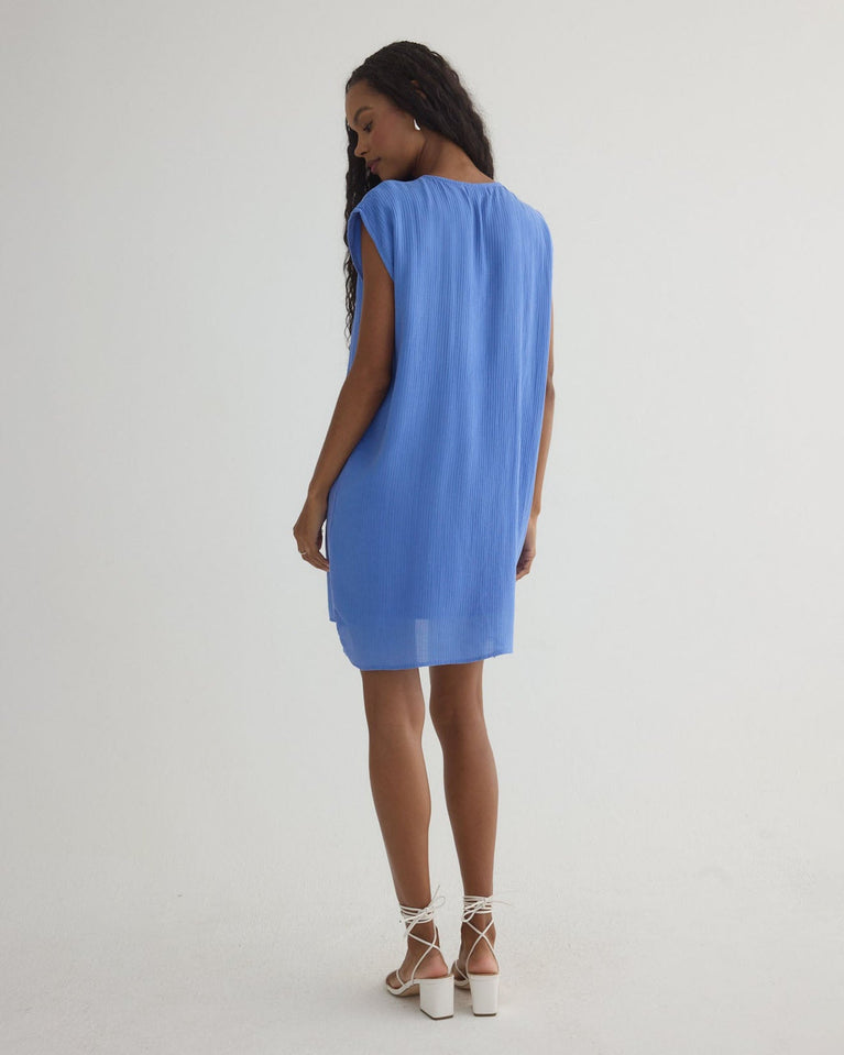Bella Dahl Tie Front V-Neck Mini Dress - Portofino Blue