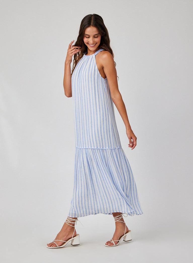 Bella Dahl Tiered Contrast Maxi Dress - Blue Sky Stripe
