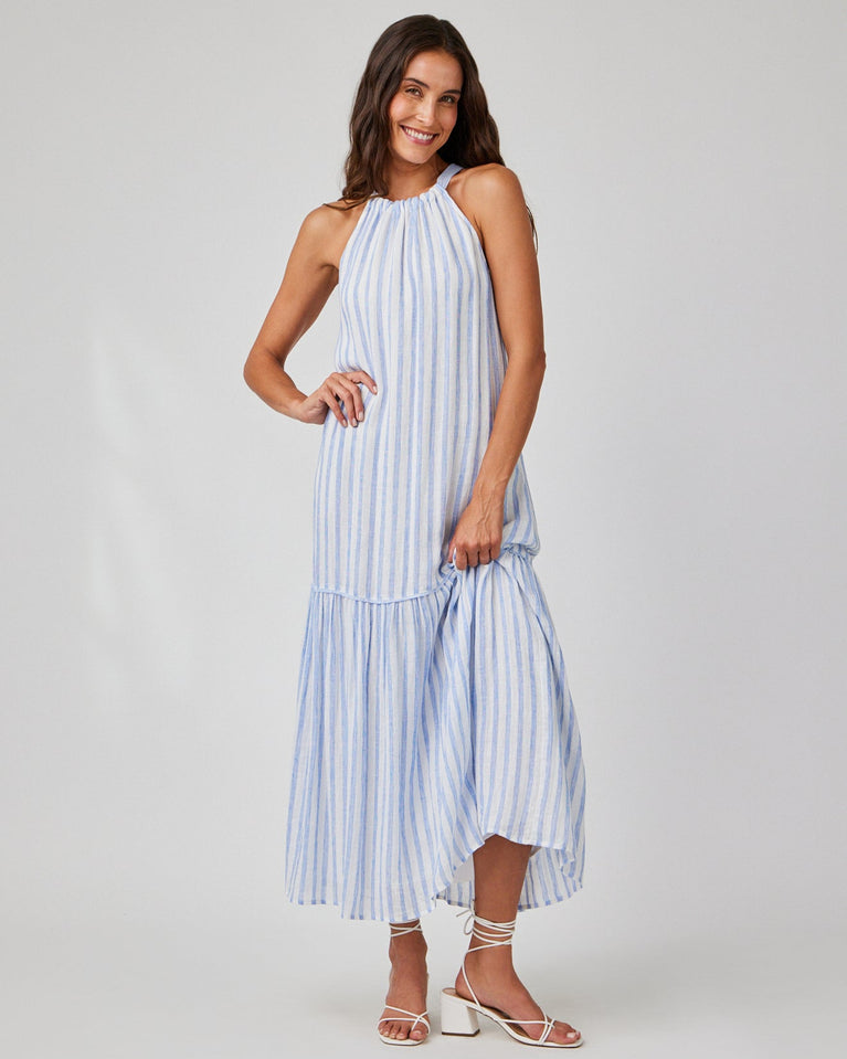 bella dahl Tiered Contrast Maxi Dress - Blue Sky Stripe