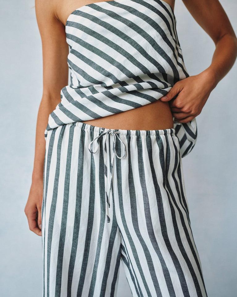 Bella Dahl Wide Leg Crop With Drawstring - Saint Tropez Stripe