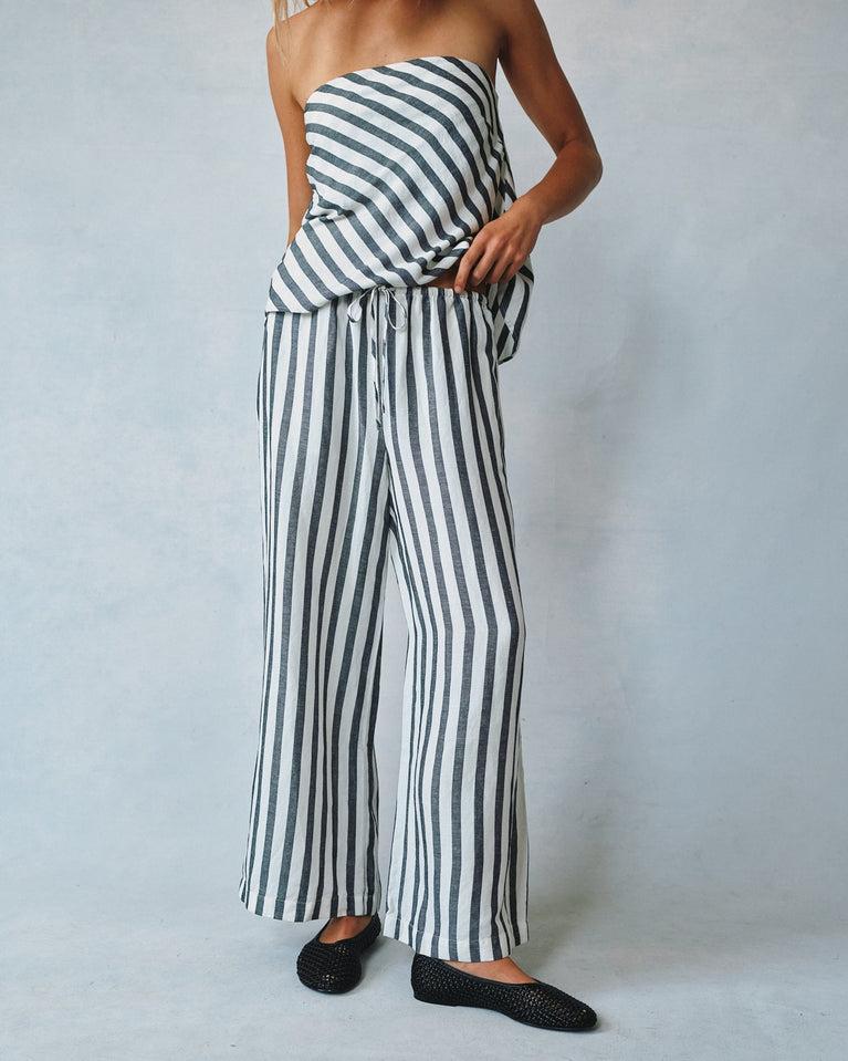 Bella Dahl Wide Leg Crop With Drawstring - Saint Tropez Stripe