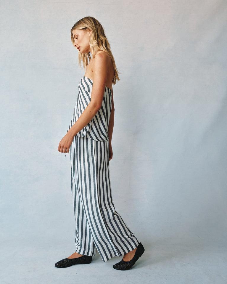 Bella Dahl Wide Leg Crop With Drawstring - Saint Tropez Stripe