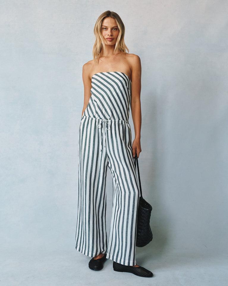 bella dahl Wide Leg Crop With Drawstring - Saint Tropez Stripe