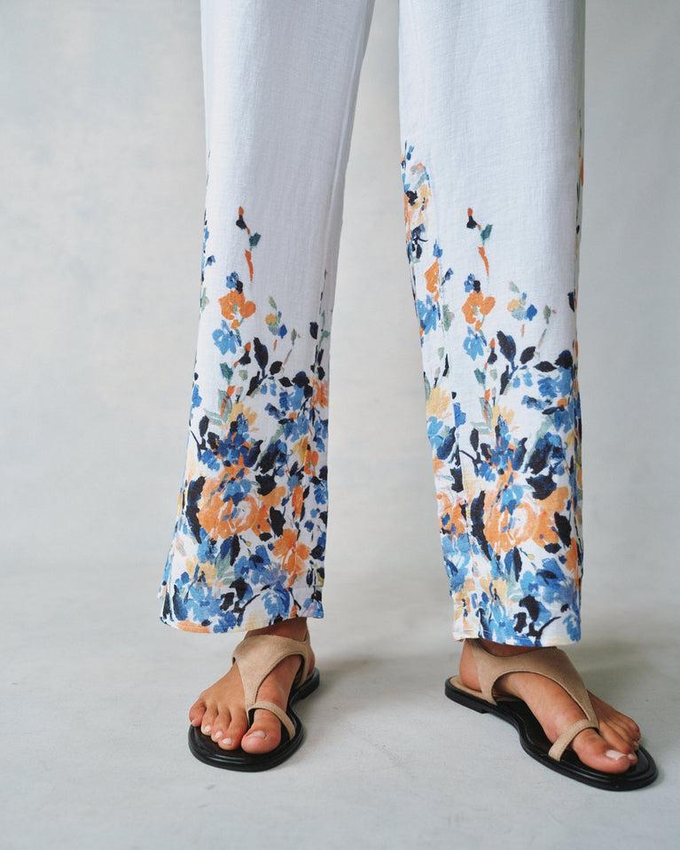 Bella Dahl Wide Leg Pant With Drawcord - Border Floral Print