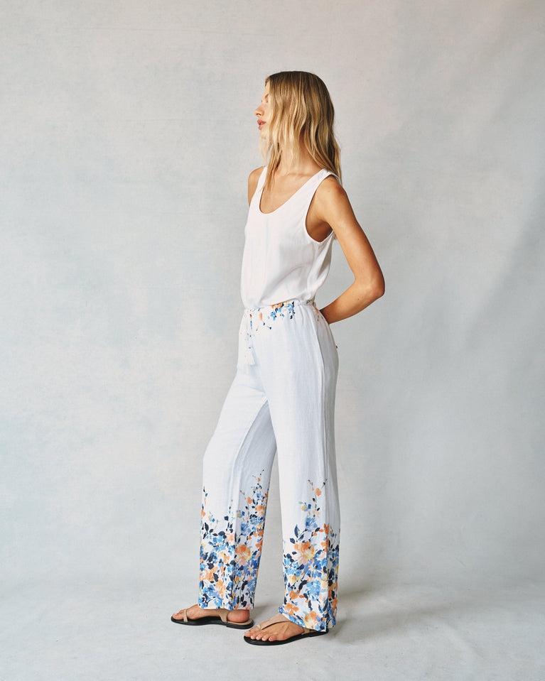 Bella Dahl Wide Leg Pant With Drawcord - Border Floral Print