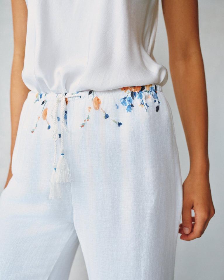 Bella Dahl Wide Leg Pant With Drawcord - Border Floral Print